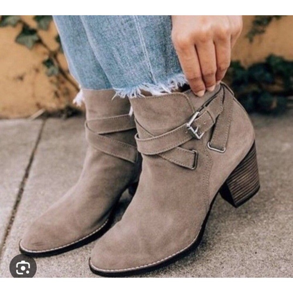 SAM EDELMAN Morris Taupe Leather Suede Ankle Bootie Boots Heels SZ 10 M